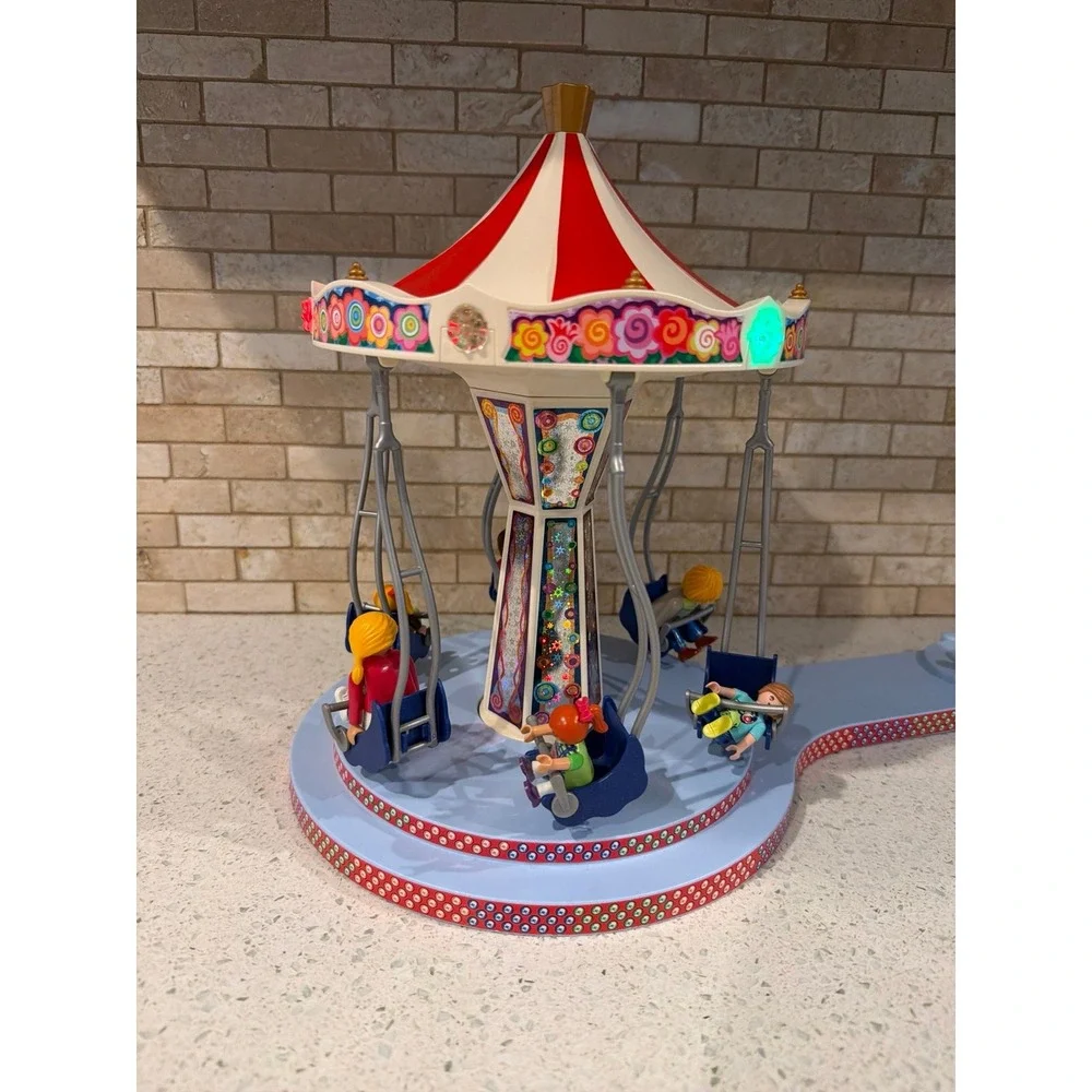 Playmobil Amusement Park Rides Lot Swing Carousel Space UFO Ride Lights Work